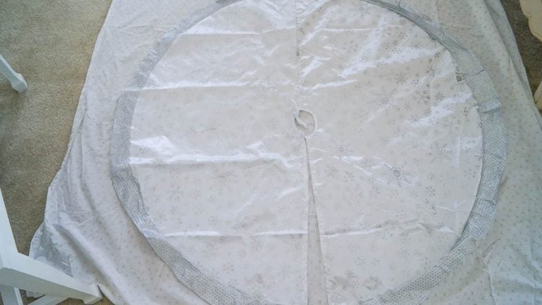 cut vintage sheet to make a tree skirt