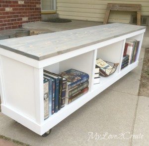 close side view with books of nice bench