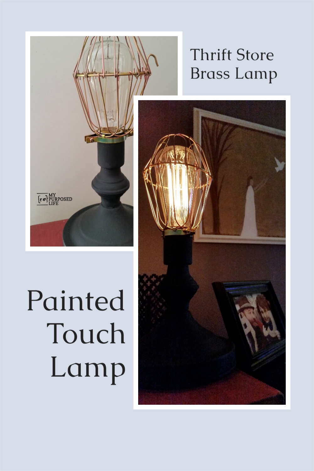 Have you ever thought of painting a touch lamp? This one was transformed into an Edison Bulb Table Lamp. Painted touch lamp works! #myrepurposedlife #edisonbulb #touchlamp #easy #diy #makeover #upcycle #thriftstorelamp via @repurposedlife