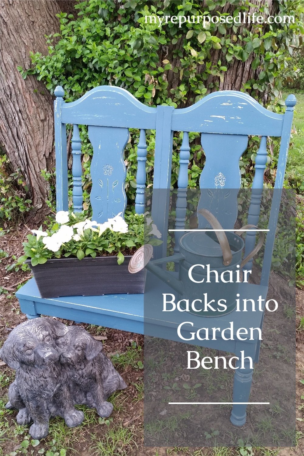 How to make a sweet garden bench from reclaimed chairs. This garden bench was changed up and I love the new look! #myrepurposedlife #repurposed #furniture #chair #garden #bench #plantstand via @repurposedlife