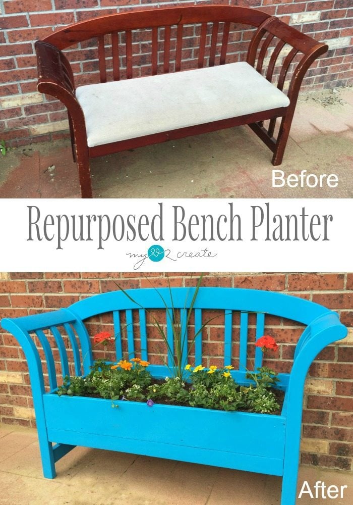Turn your old bench into a beautiful Repurposed Bench Planter, perfect to brighten any yard!perfect to brighten any yard!