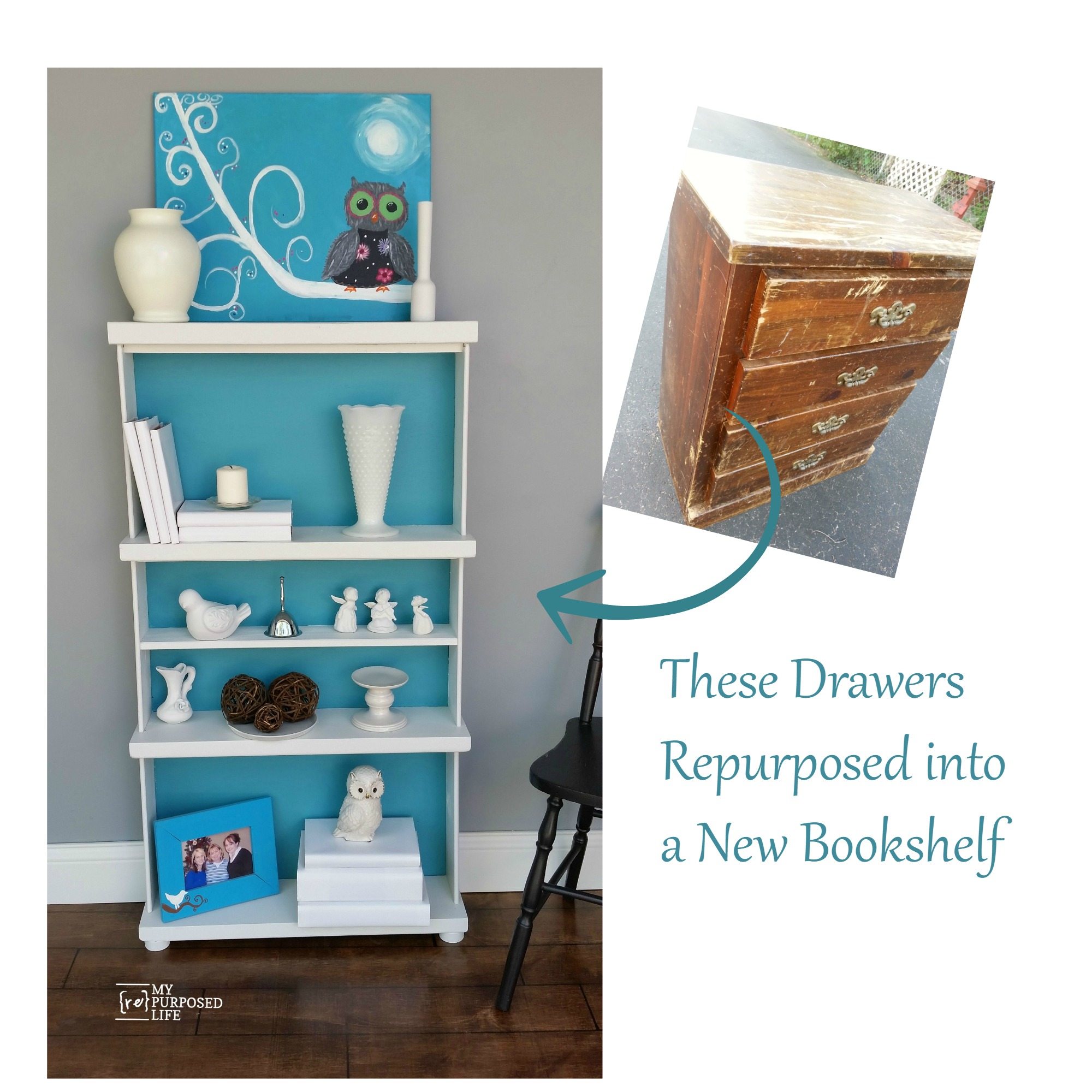 Repurposed Drawers Bookcase My Repurposed Life®