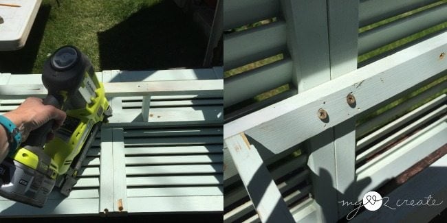 attaching shelf to shudders with nails and screws