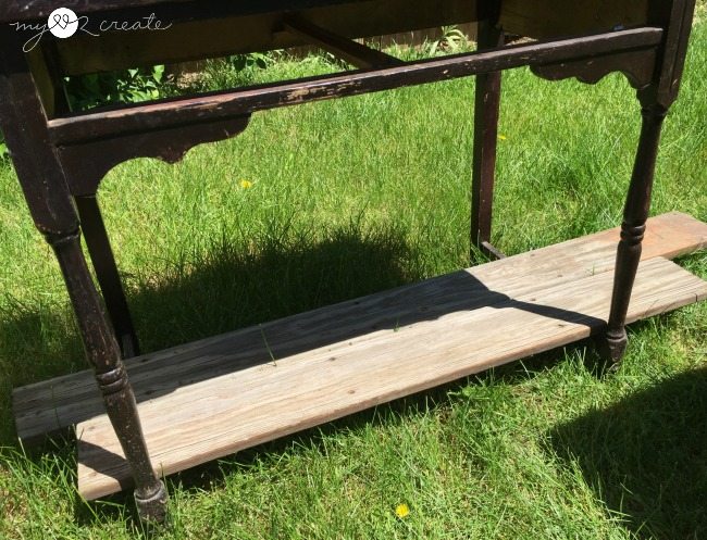 fitting deck wood on bottom of desk to create a shelf