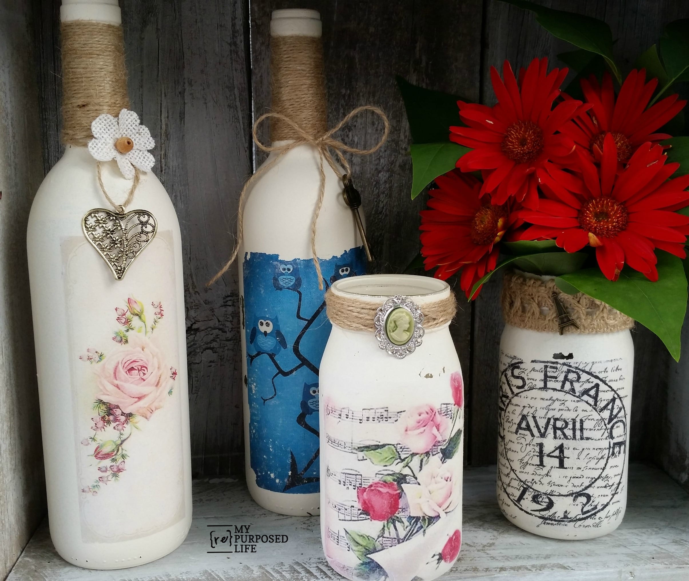 painted and embellished jars and bottles