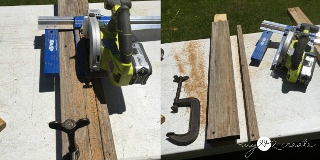ripping deck board with keg rip cut and circular saw