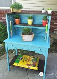 Upcycled Shutters and Desk into Potting Bench