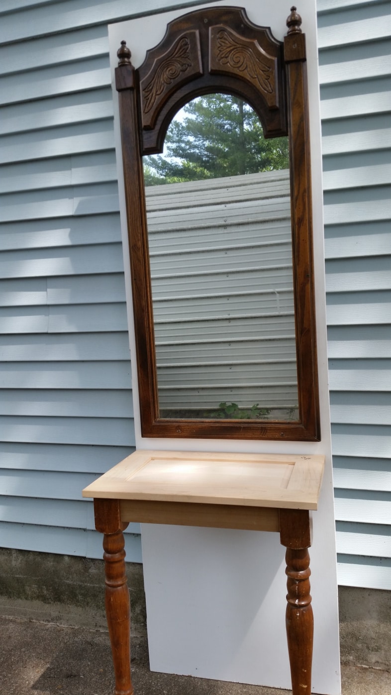 testing the fit of the diy entryway table pieces