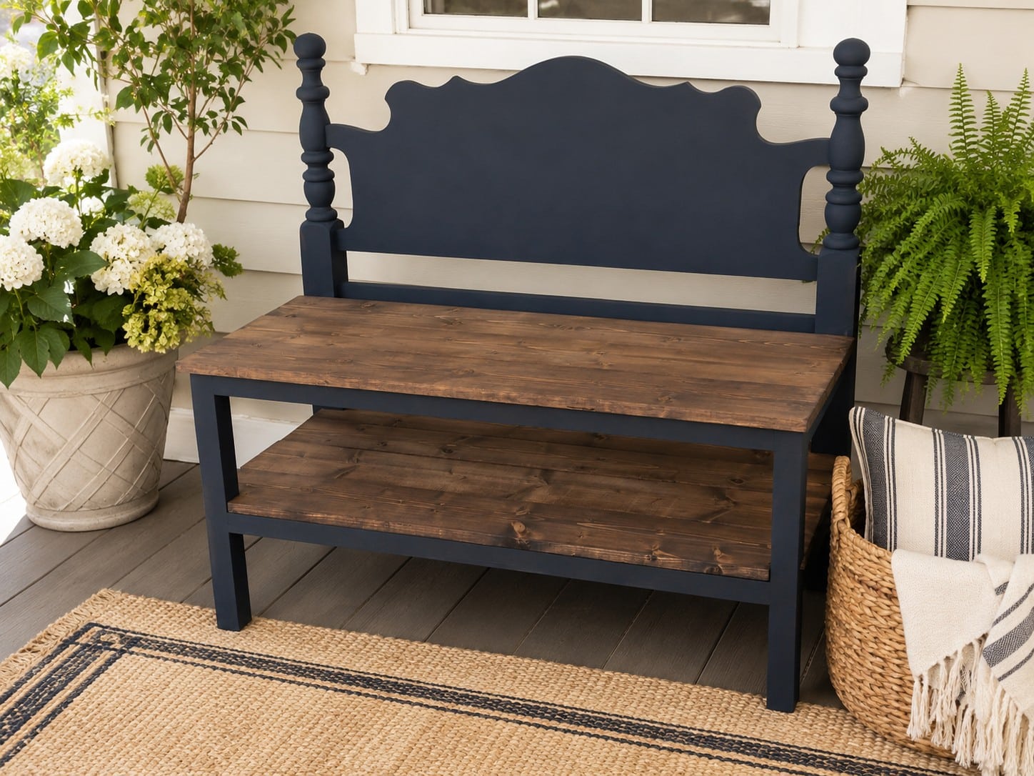 black and hickory headboard bench