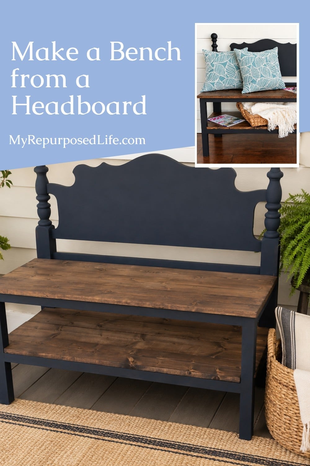 make a bench from a headboard
