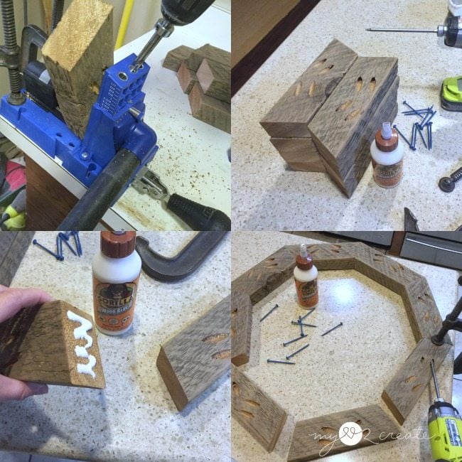 making octagon frame with pocket holes and reclaimed wood