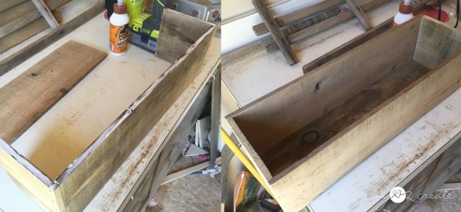 using glue to nail side boards to crate ends and bottom