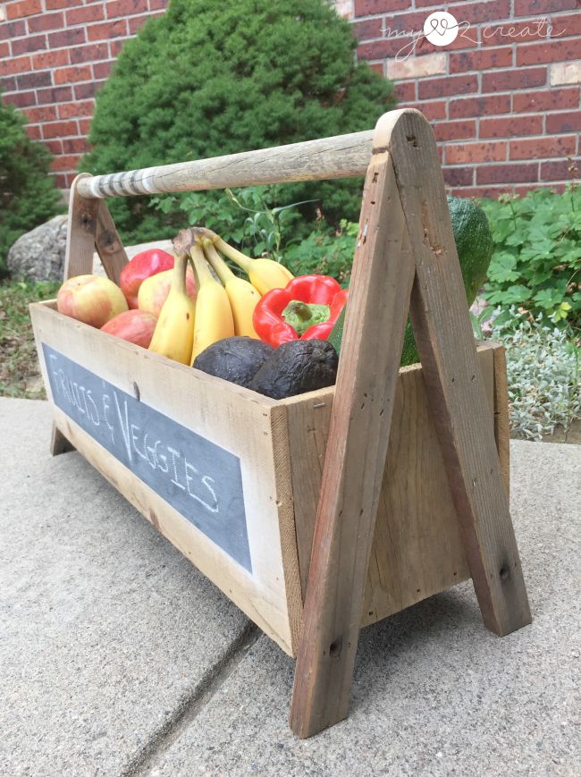shot of legs on crate with fruits and veggies