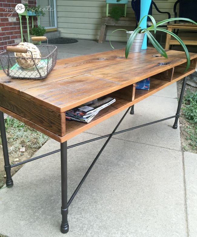 reclaimed wood coffee table with metal base
