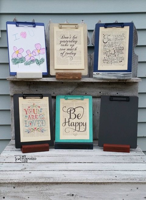 how to make a clipboard stand-great for every room in the house to hold artwork, notes and more!