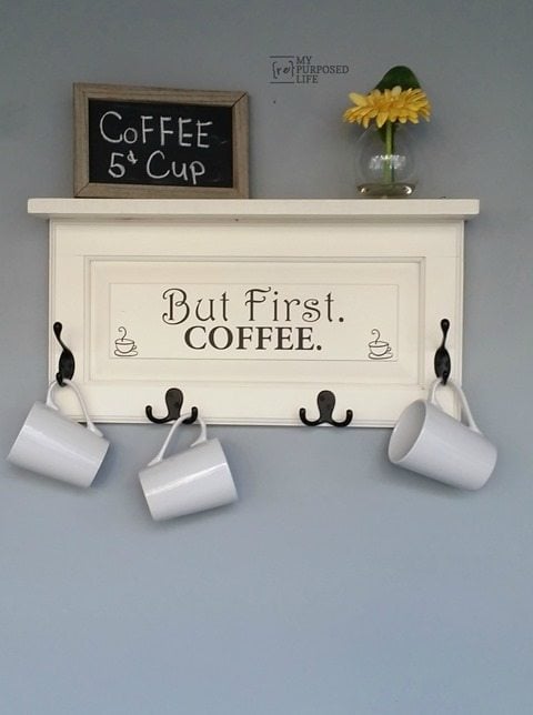 white coffee cup rack shelf