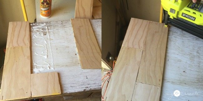nail on 14 ply wood strips to scrap plywood to make planks
