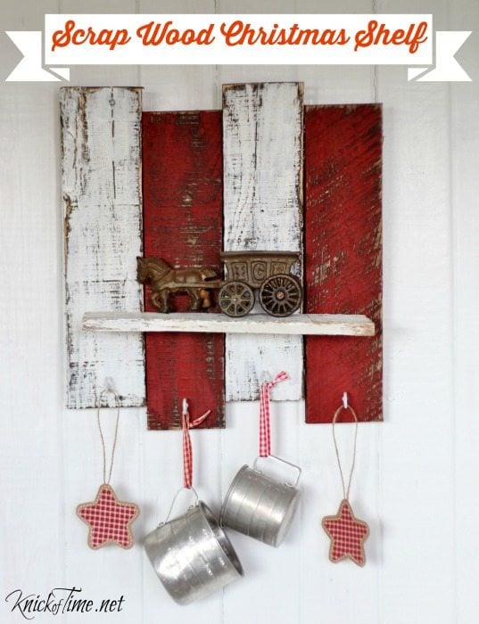 turn scrap pallet wood into a festive Christmas shelf with hooks to hang stockings and ornaments