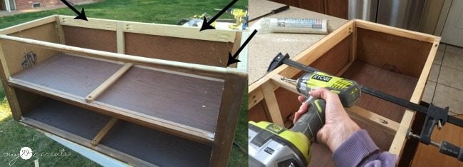 adding support boards to dresser to turn into a bench