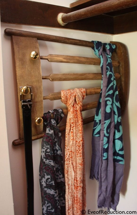 DIY scarf rack from chair MyRepurposedLife.com