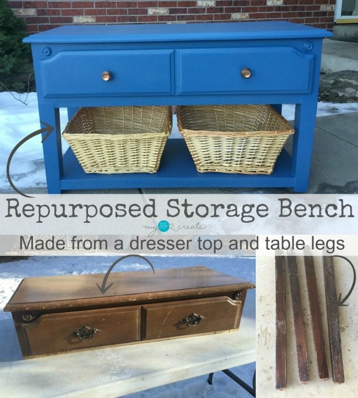 Repurposed Storage Bench, from dresser top and table legs
