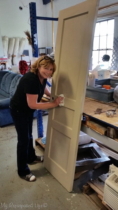 gail waxing the painted antique door