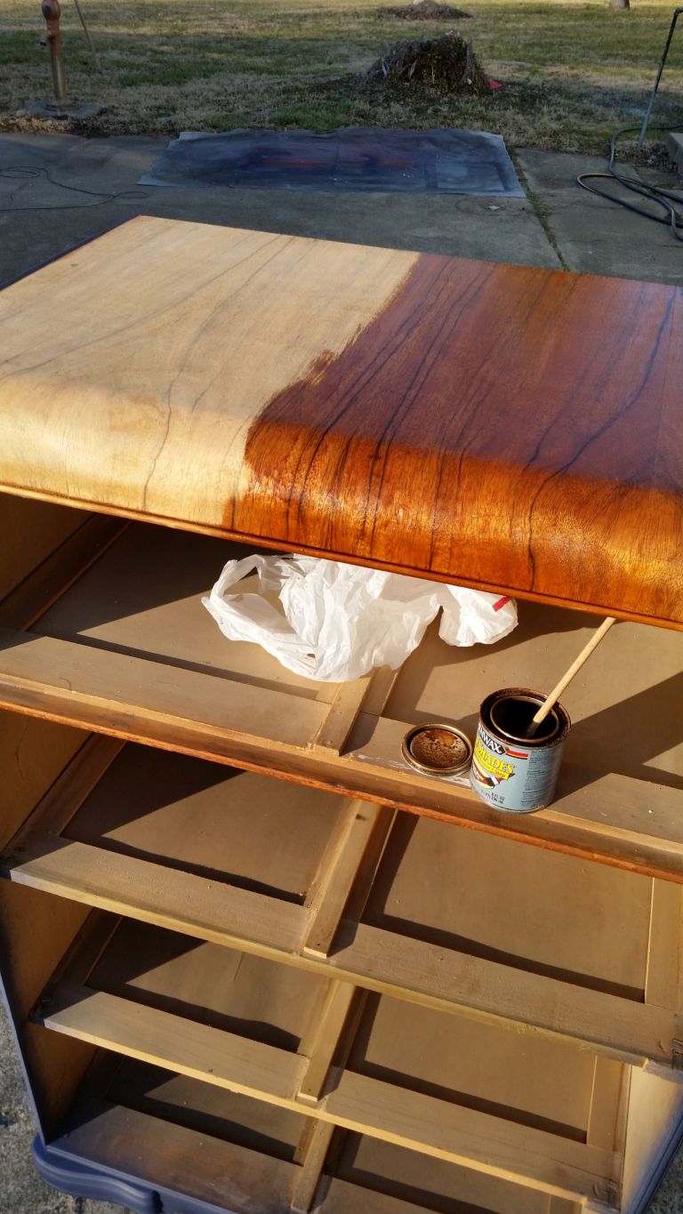 stain top of waterfall dresser