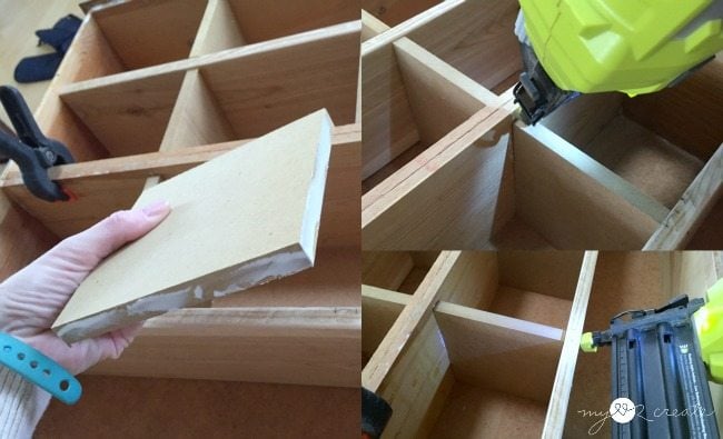 toenailing boards in cubby organizer