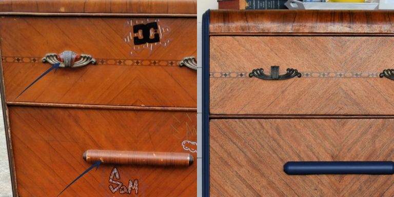 before and after of graffiti dresser