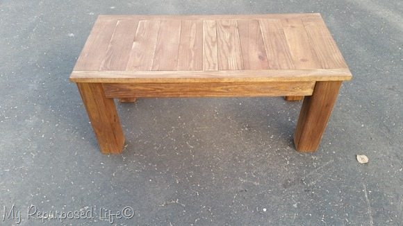dark stained outdoor coffee table