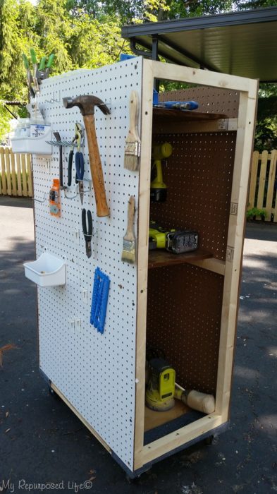 Rolling Tool Cart with Pegboard Storage