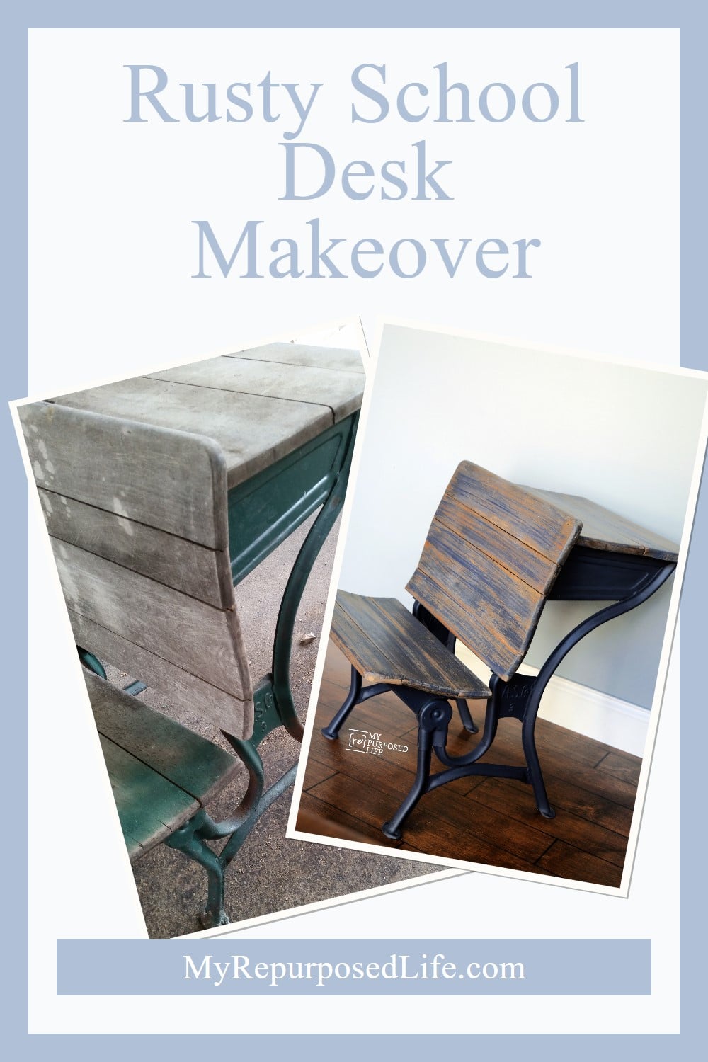 Some projects can be more challenging than others, as is the case with this antique school desk makeover. Dealing with rust that has been painted is tough. #MyRepurposedLife #repurposed #antique #schooldesk #makeover via @repurposedlife