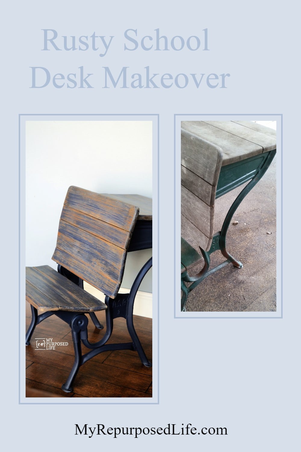 Some projects can be more challenging than others, as is the case with this antique school desk makeover. Dealing with rust that has been painted is tough. #MyRepurposedLife #repurposed #antique #schooldesk #makeover via @repurposedlife