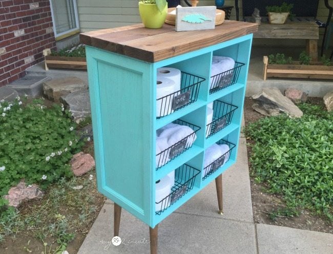 side shot Repurposed Cupboard Door Shelf