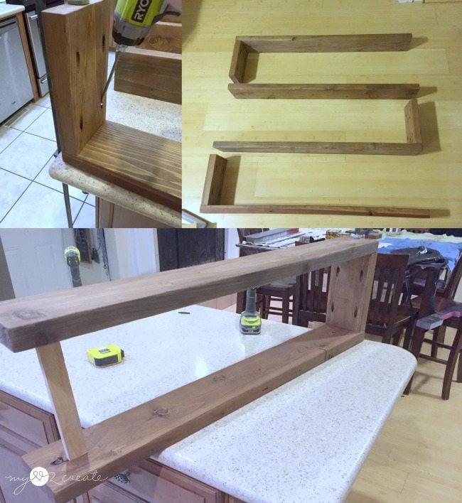 attaching wooden supports to shelves