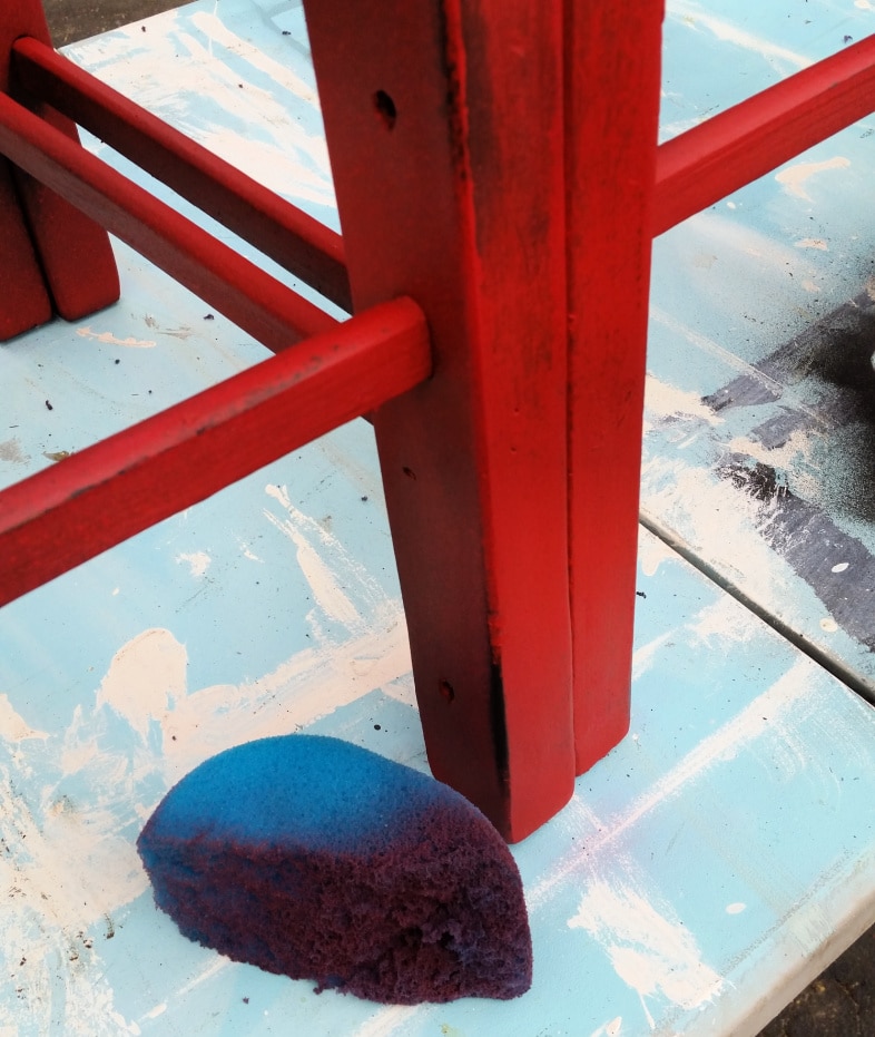 blue sponge with dark wax