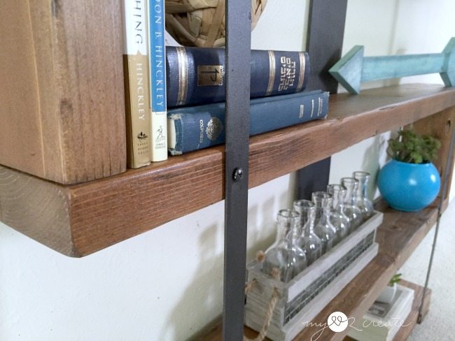 close up of Rustic Industrial Narrow Bookshelf