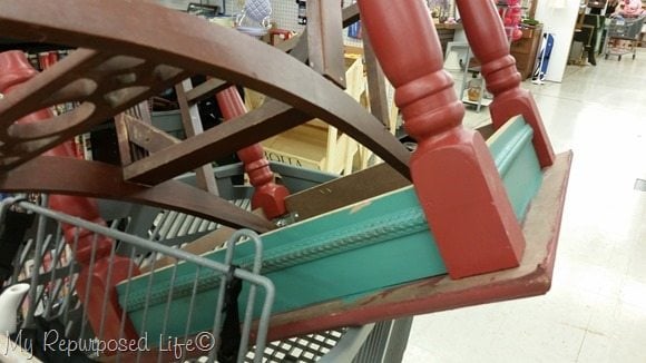 free red and turquoise side table
