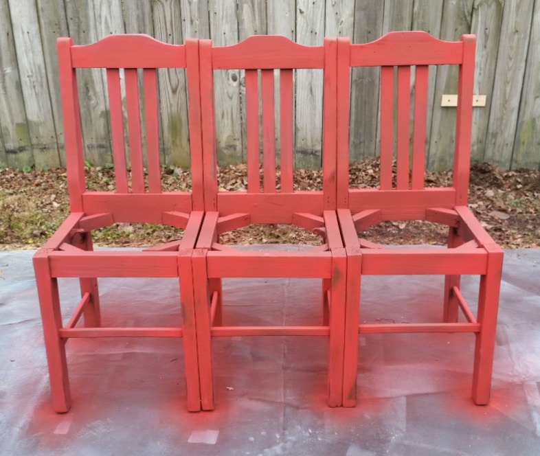thre chair bench painted red