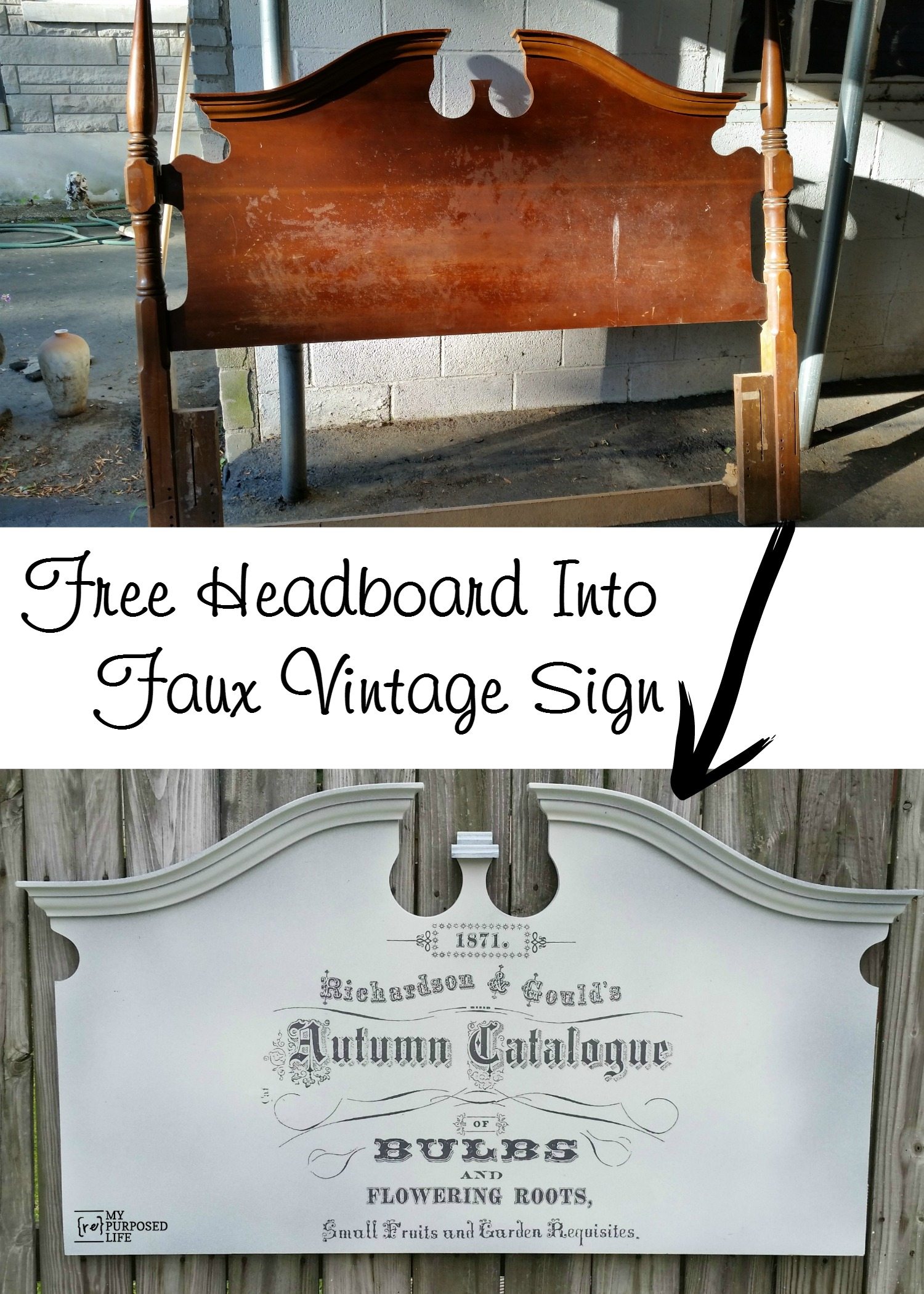 Easy tutorial to show you how to do a decor transfer on a piece of furniture. In this case, it's a repurposed headboard made into a sign. #MyRepurposedLife #repurposed #headboard #diy #sign #decortransfer #ironorchids via @repurposedlife