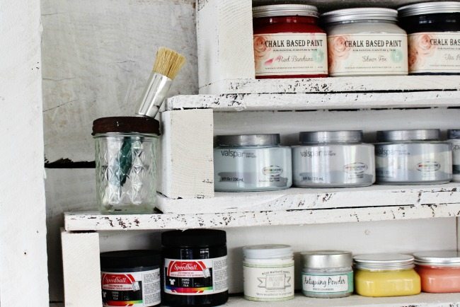 DIY pallet shelf for craft room or workshop storage