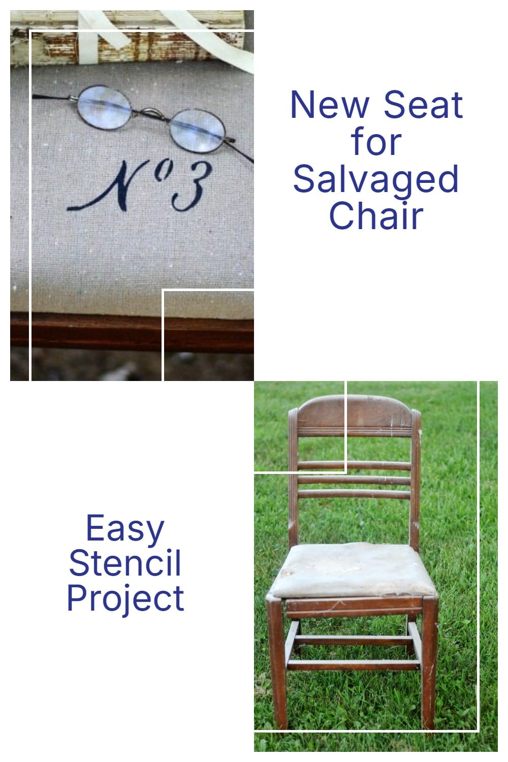 Stenciled Grain Sack Chair Seat via @repurposedlife