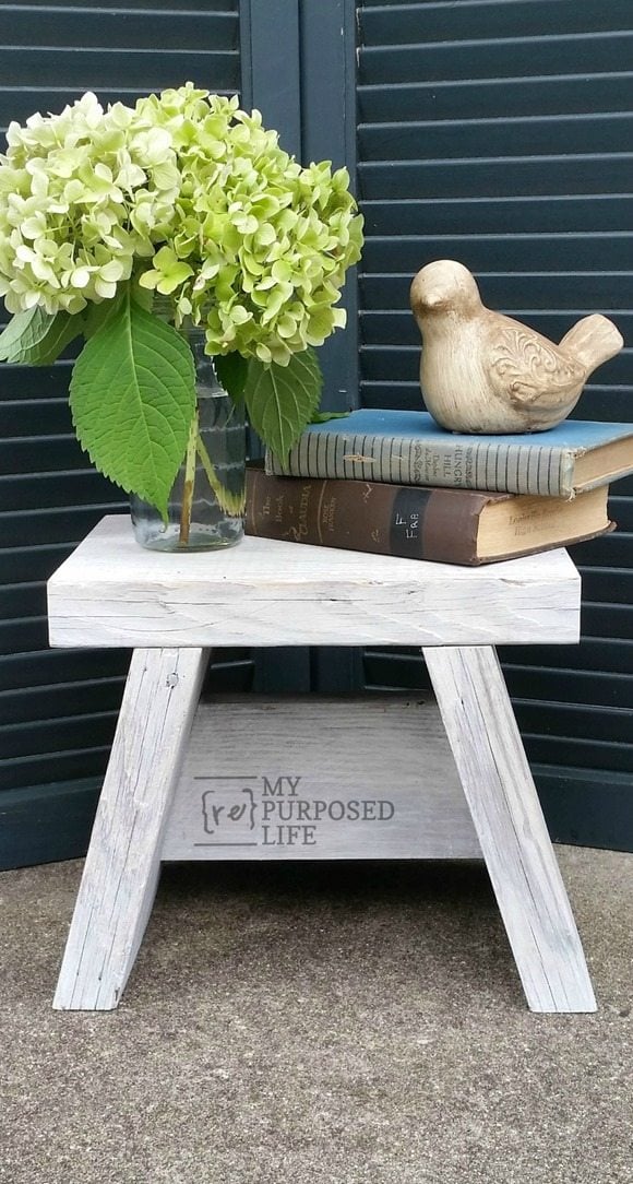 -small easy step stool for kitchen, master closet, bathroom and more. diy tutorial to make your own small stool MyRepurposedLife.