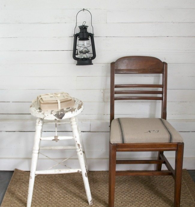 Grain sack stenciled chair by Knick of Time