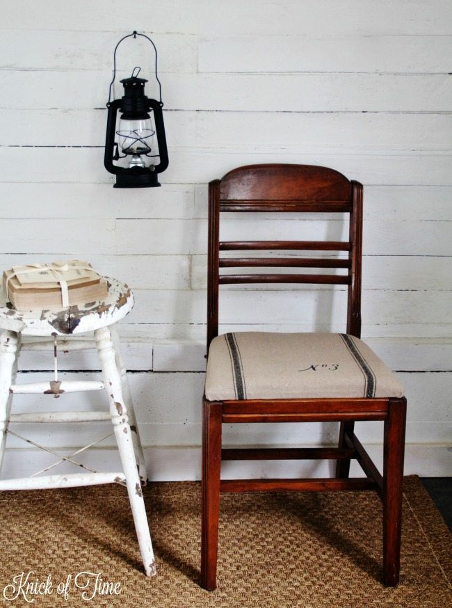 Grain sack stenciled chair by Knick of Time