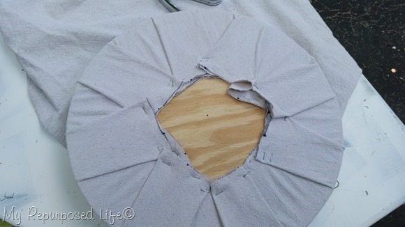 covering round plywood with upholstery fabric