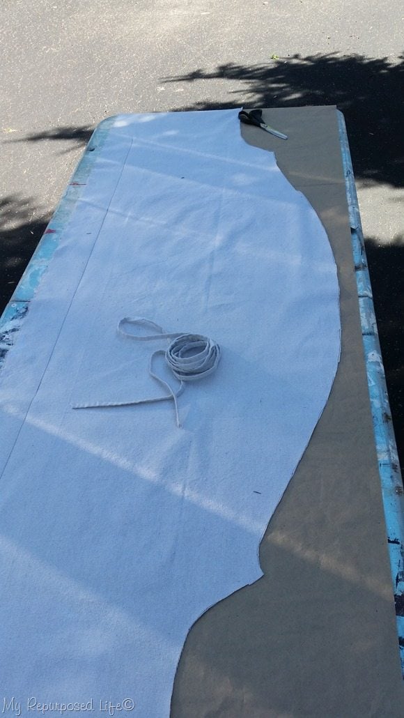 cut out fabric for back of headboard bench