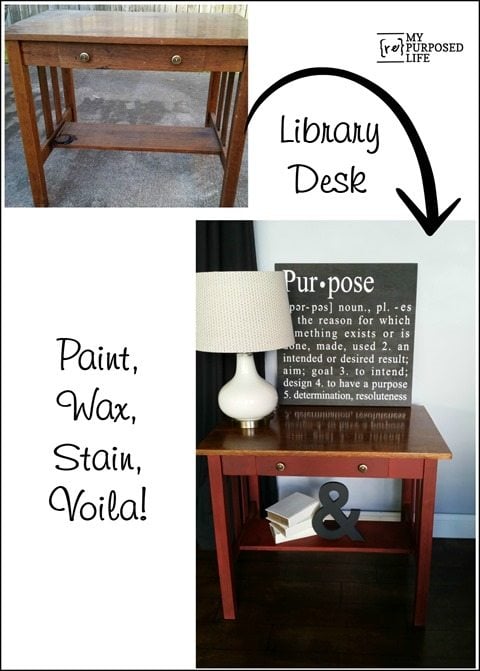 library desk makeover with paint-wax-stain-voila-MyRepurposedLife.com