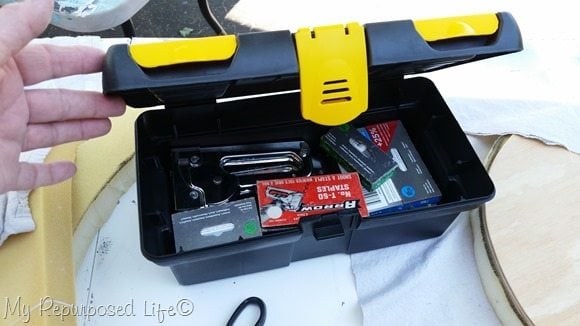 small stanley tool box for stapler and staples