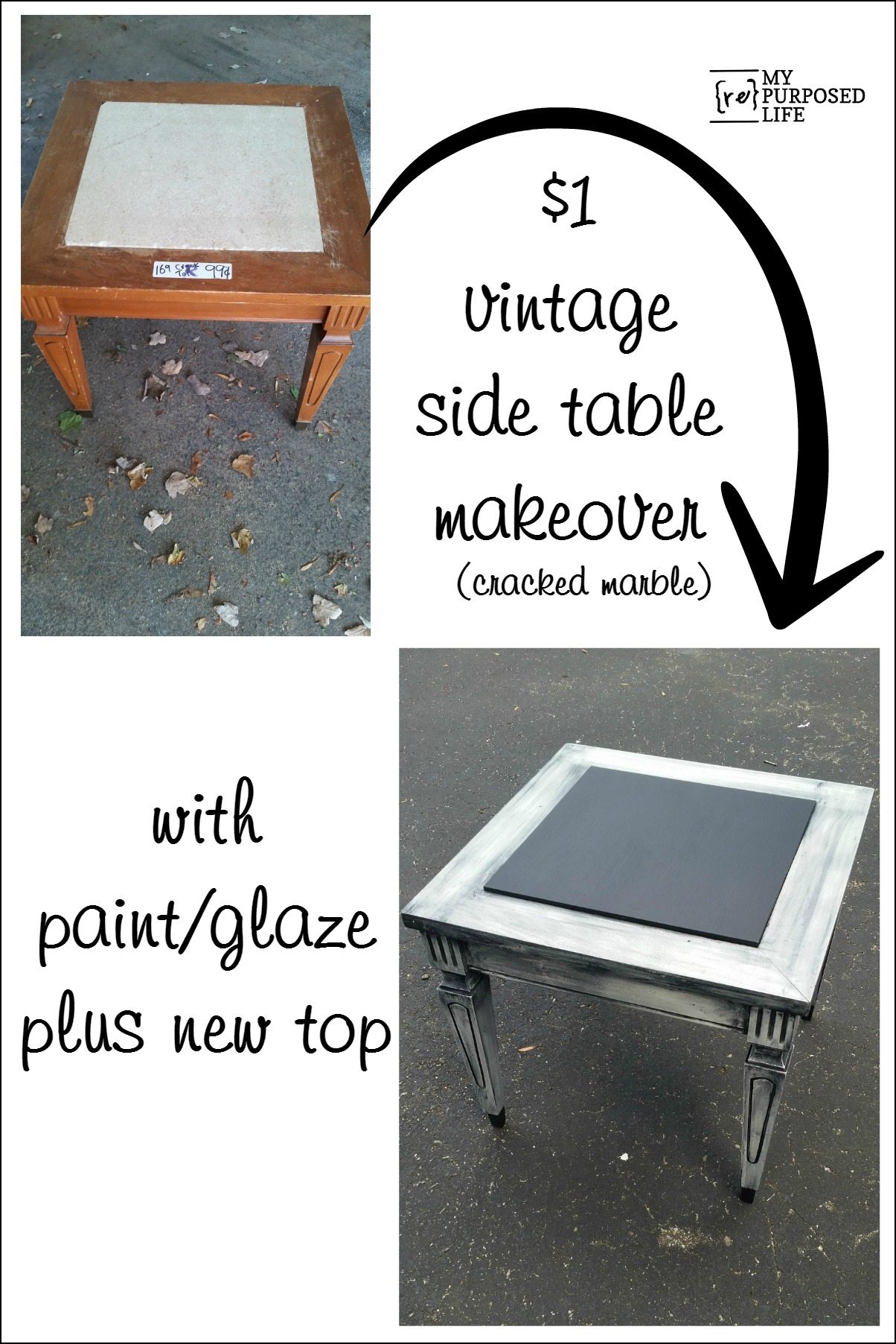 vintage side table makeover with paint and glaze MyRepurposedLife.com